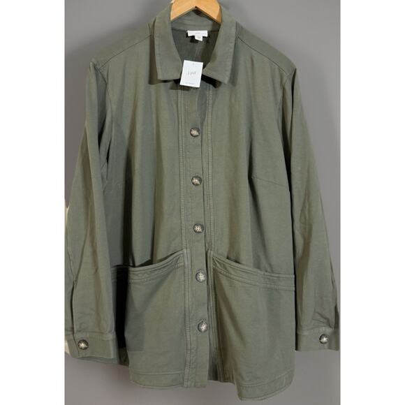 NEW J Jill Green Modern Barn Jacket Shacket Button Front Utility Country 2X - Picture 1 of 3